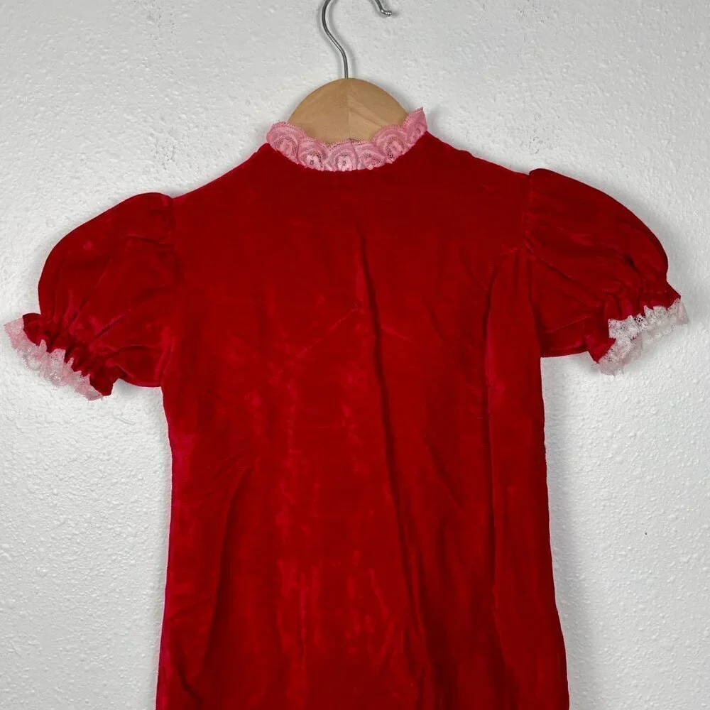 Vintage Little Girls Long Maxi Length Velvet Christmas Dress w. Bubble sleeves 6